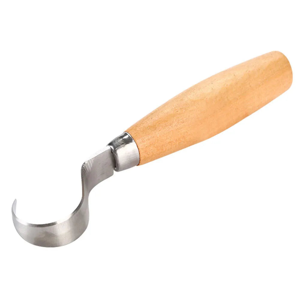 FastCraft curve carving knife with wooden handle and stainless steel blade for wood carving.