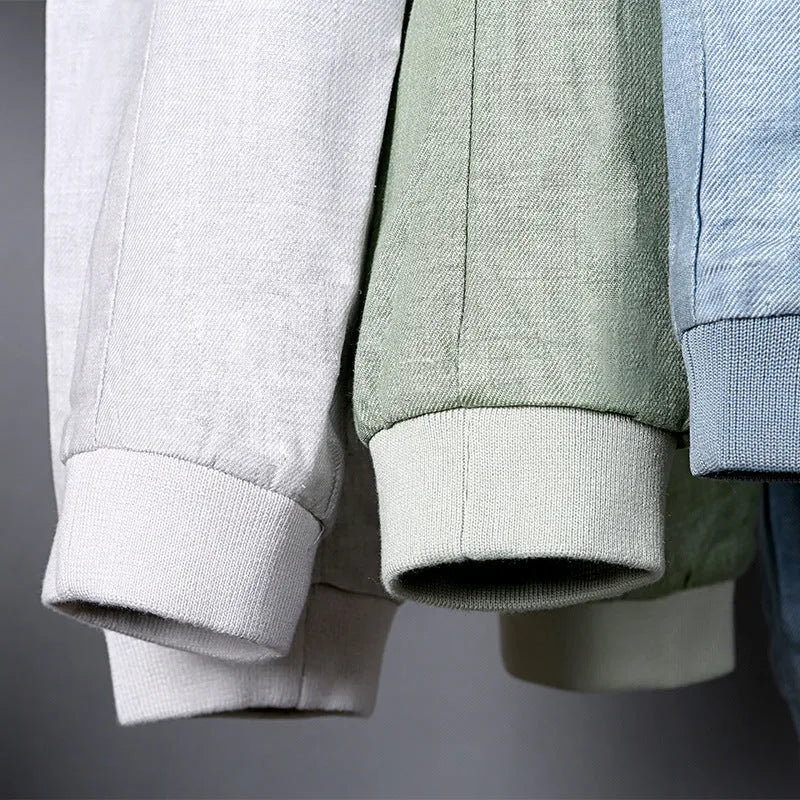 Men's thin linen jacket in regular cut with cotton fabric, available in multiple colours and extended sizes