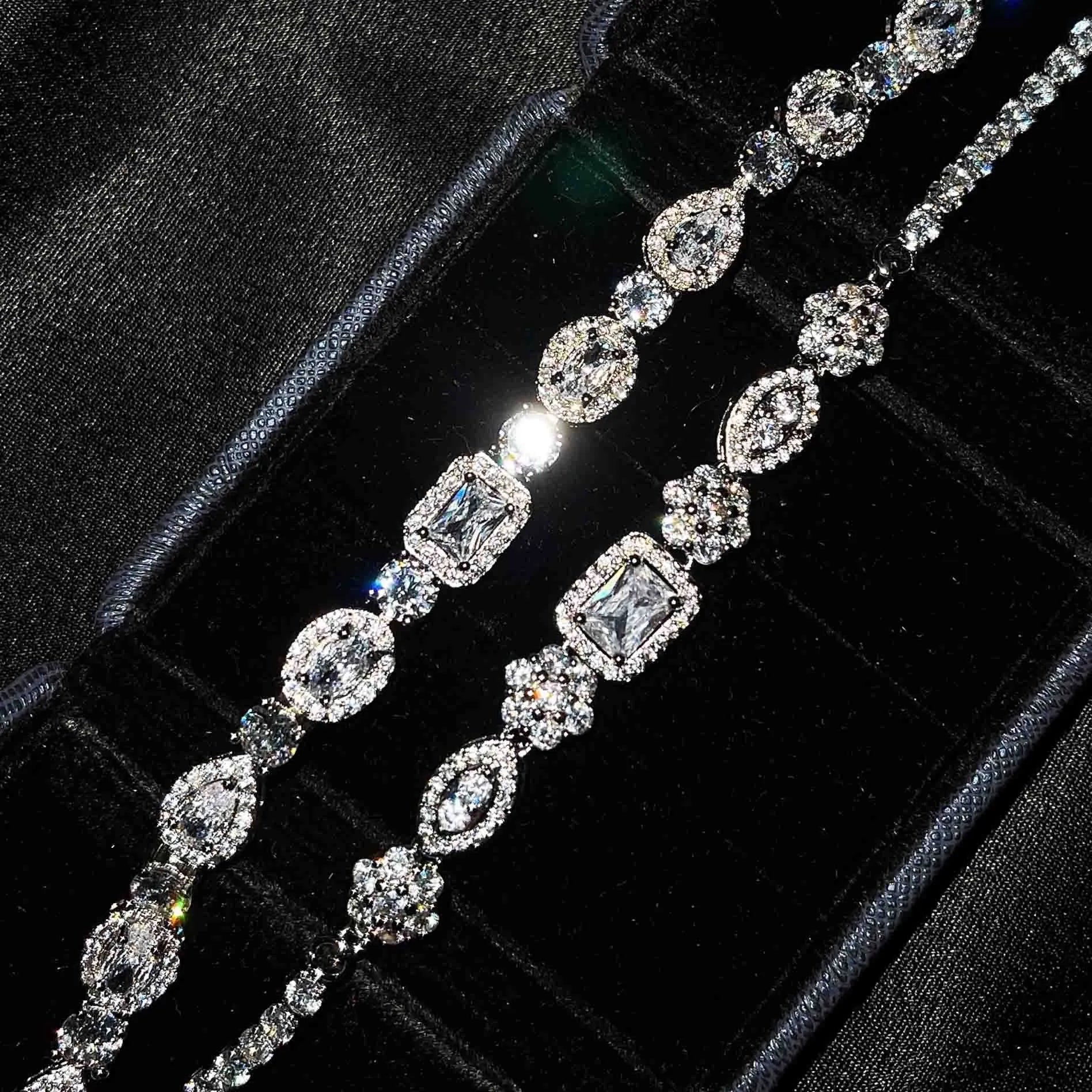 Women's S925 sterling silver-plated bracelet with white gold finish and inlaid zircon stones.