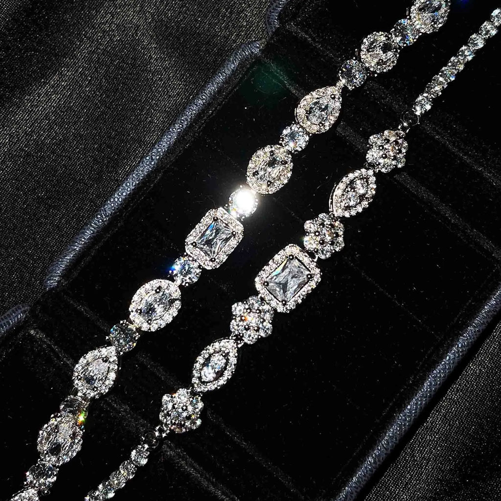 Women's silver-plated diamond bracelet with inlaid zircon, geometric shape, copper white gold plated, Type A 16+3cm