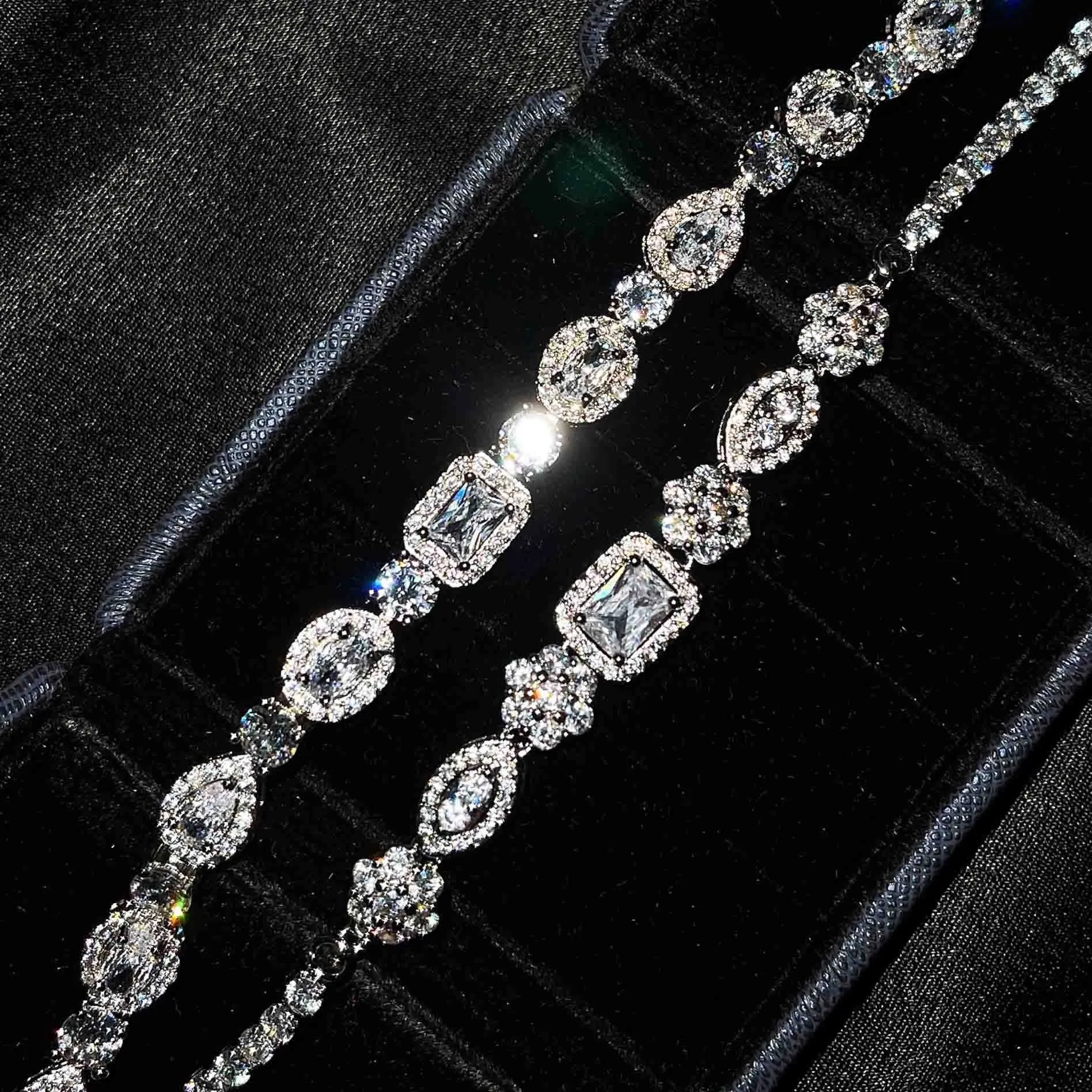Women's silver-plated diamond bracelet with inlaid zircon, geometric shape, copper white gold plated, Type A 16+3cm