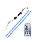 Universal RGB colour-changing LED daytime running light strip with remote control in 30cm, 45cm, and 60cm lengths.