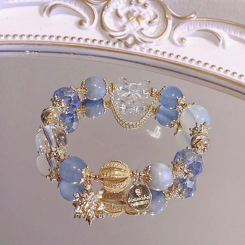 Women's galaxy colour bracelet with snowflake pendant and bow charm, alloy electroplated jewellery