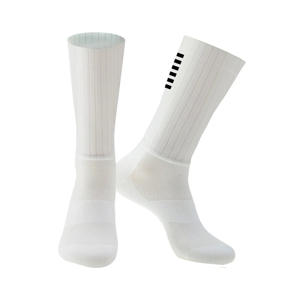 Cycling socks with moisture management fabric in six colour options for athletic use