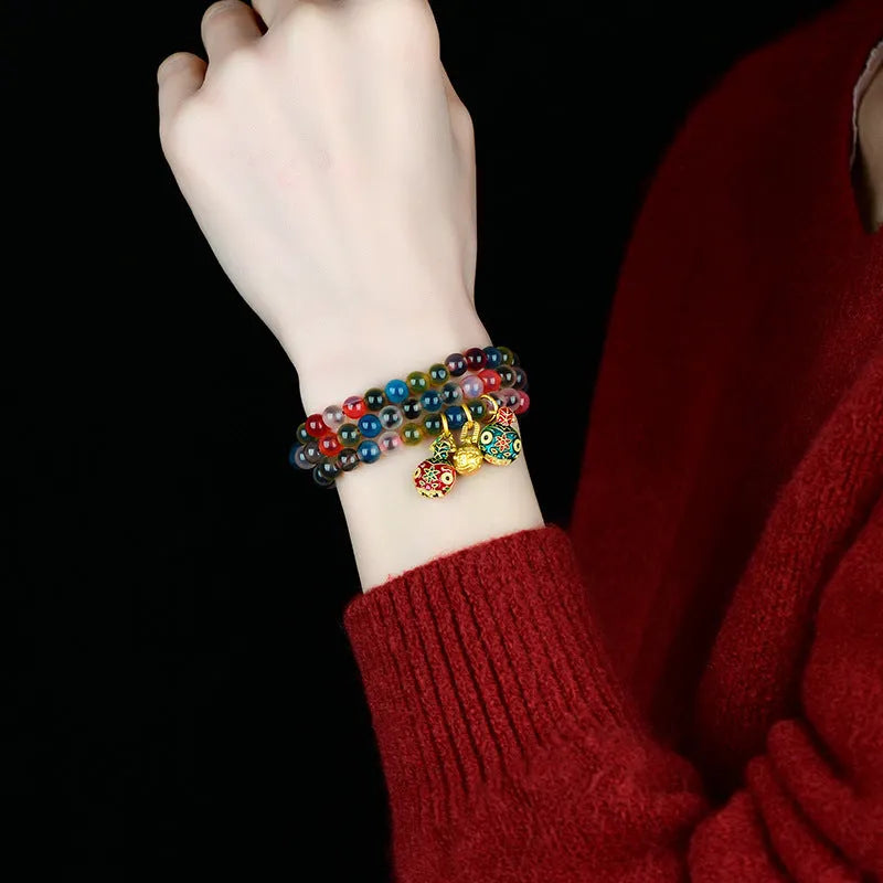 Dzogchen half pond agate bracelet with gray glaze and swallowing gold beast design