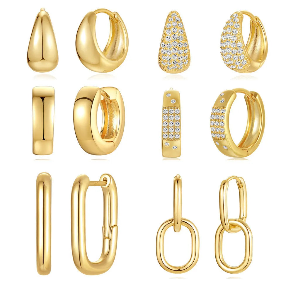 Brass diamond earclip earrings in geometric round design with golden electroplated finish