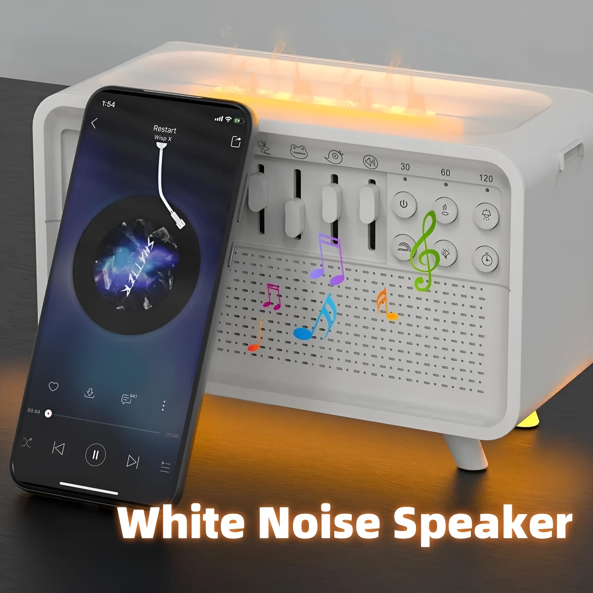 White geometric Bluetooth speaker white noise machine humidifier night light all-in-one device