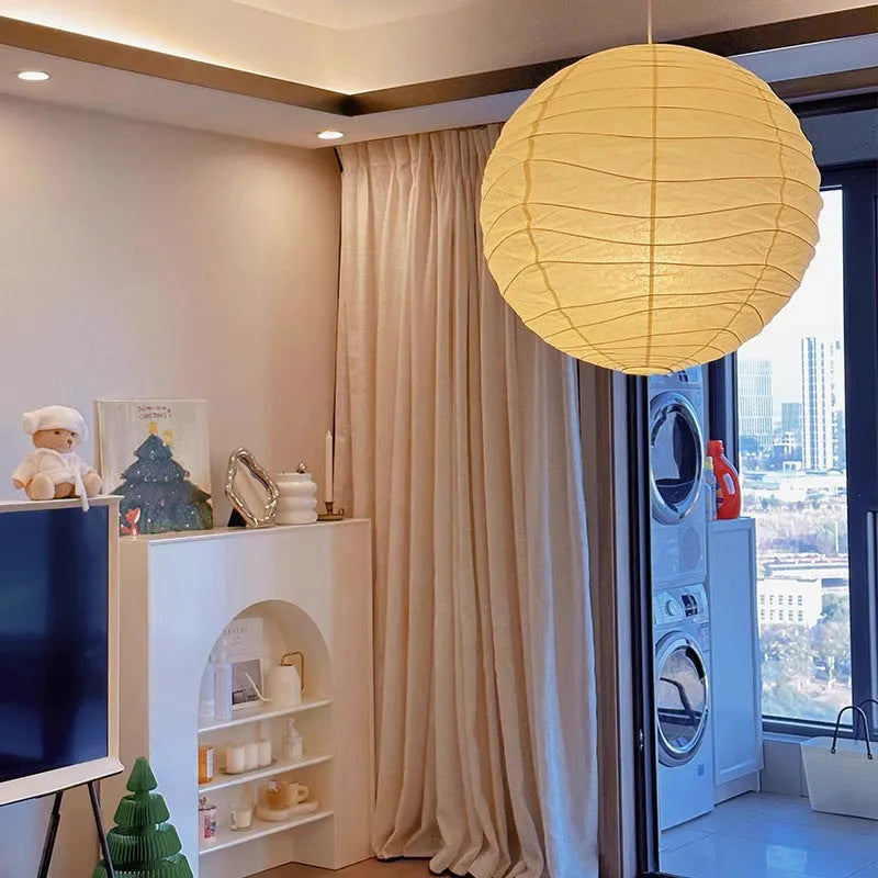 Japanese rice paper chandelier ceiling light in 30cm and 45cm diameters with three colour lighting