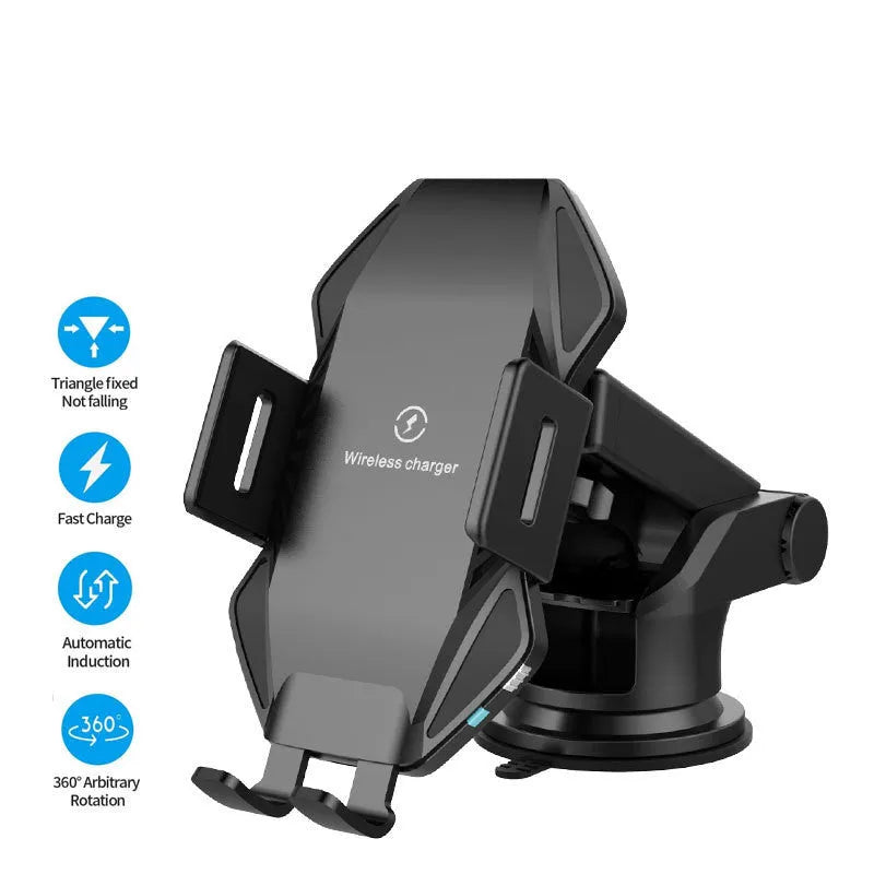 T3 touch-sensitive car wireless charger in matte black with suction cup mount and Type-C cable