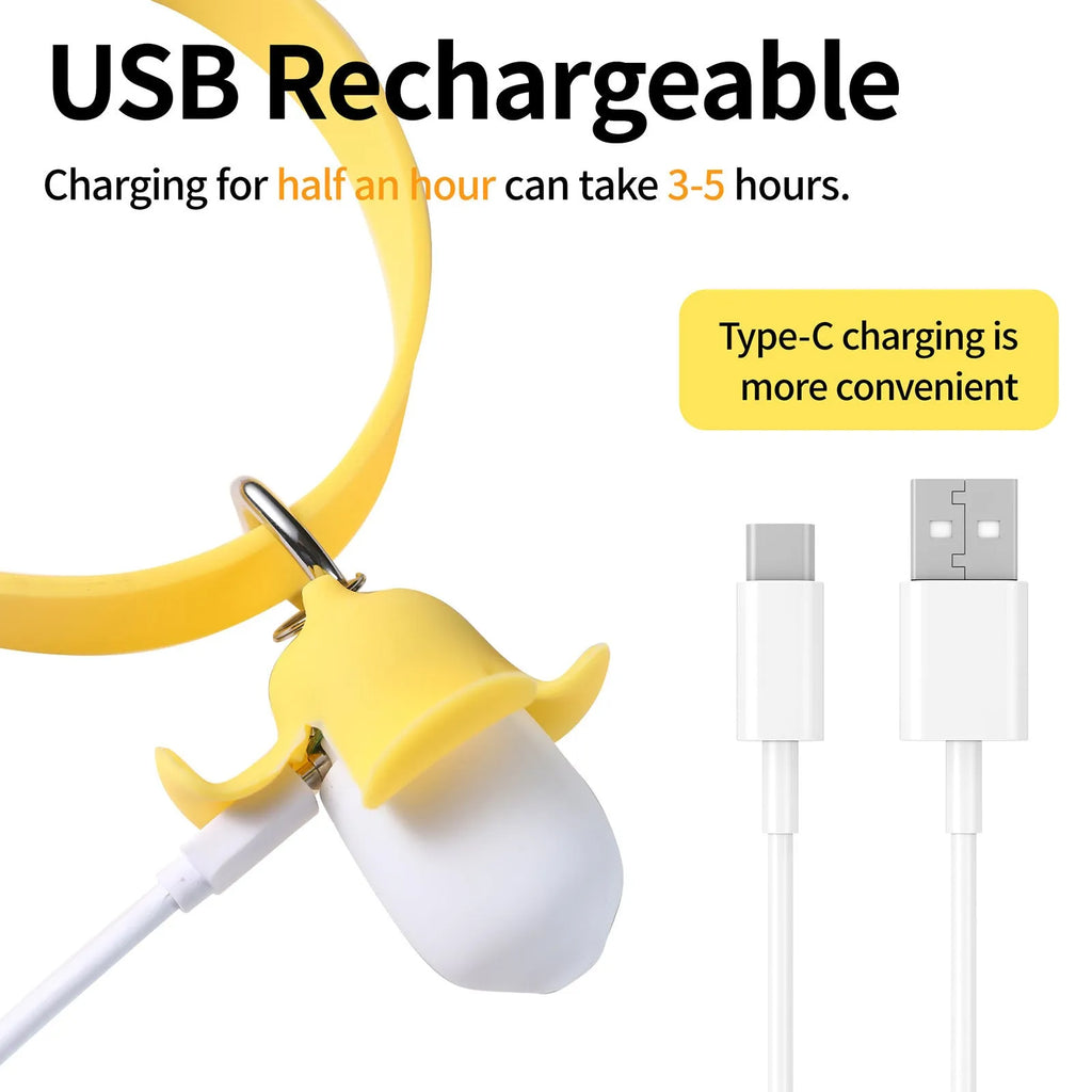 Yellow banana-shaped USB rechargeable dog collar light with LED illumination and geometry patterning
