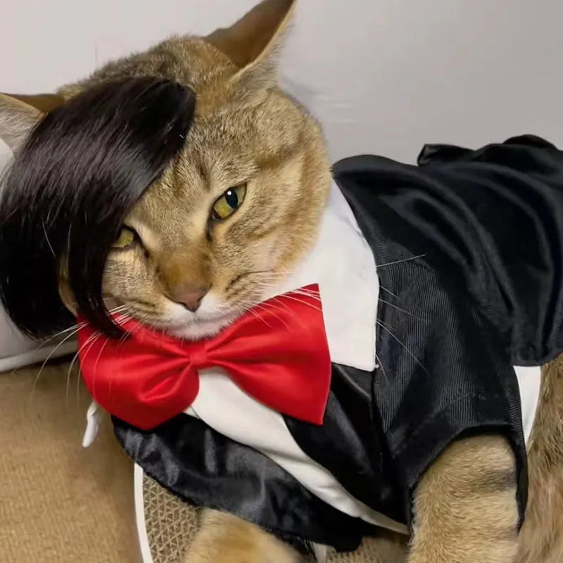 Black polyester cat wig with imitation braid styling for costume dress up