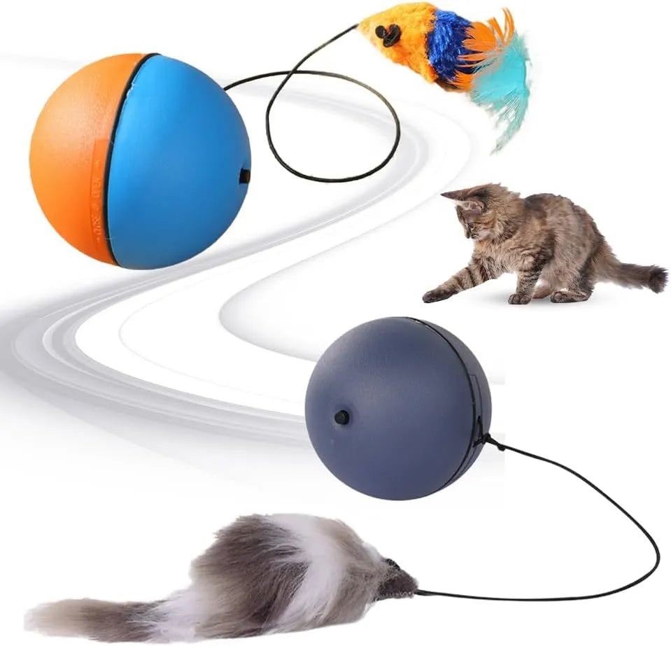 Automatic rolling interactive cat ball toy in grey and blue orange colour options
