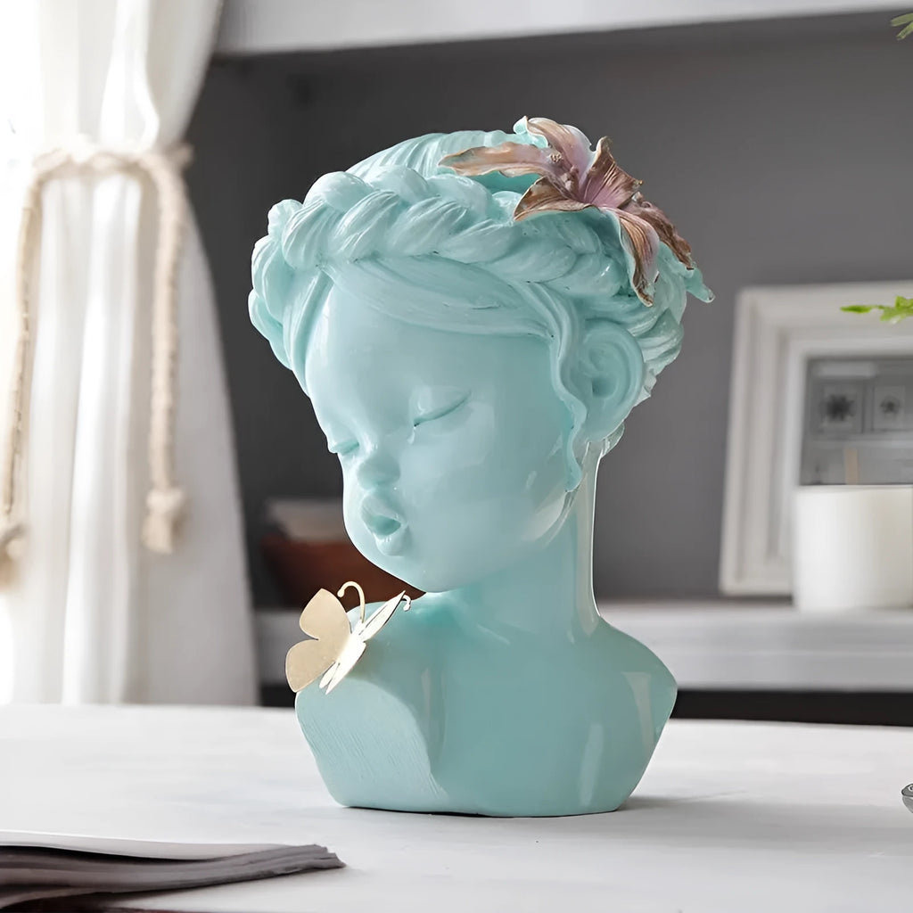 Nordic style resin desktop decoration, light blue and white character figurine, semi-handmade finish