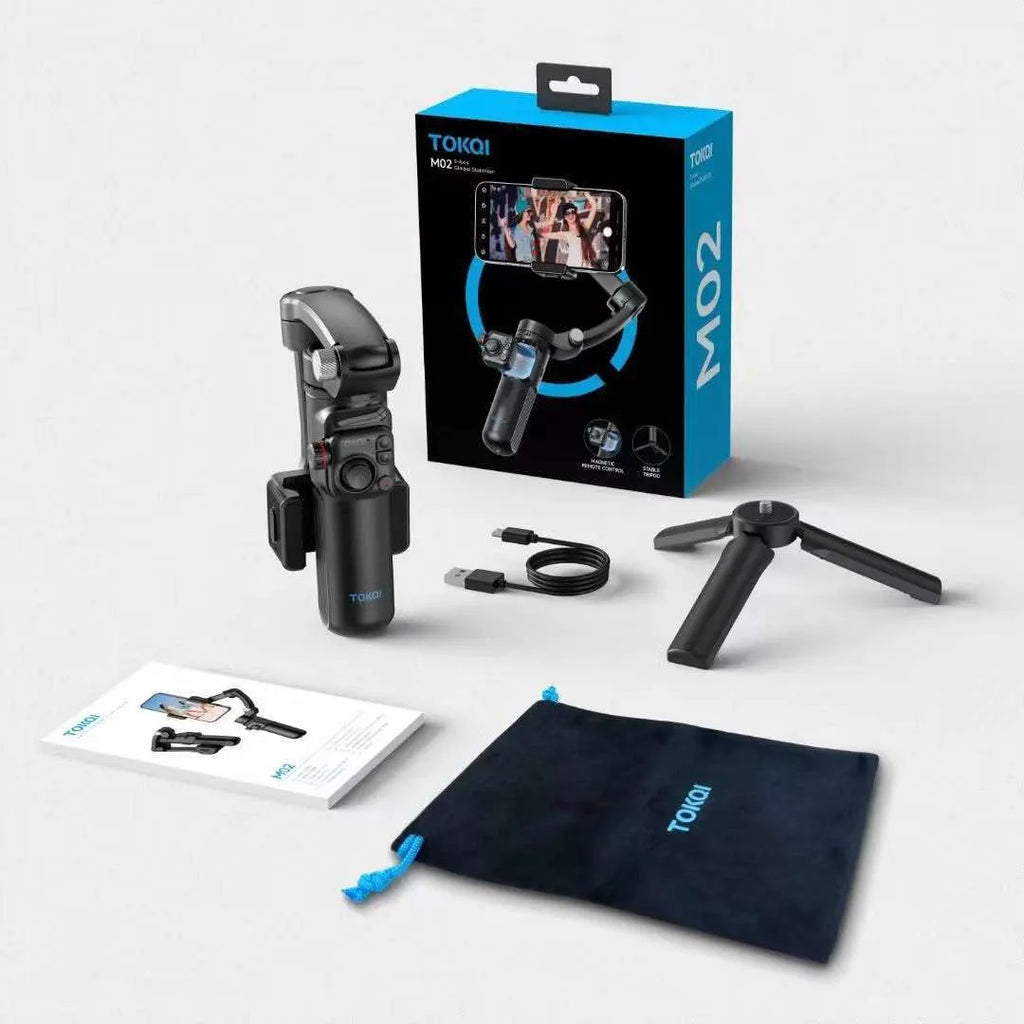 Intelligent AI three-axis head stabiliser tripod with AI tracking and light module in black, mounted on tripod