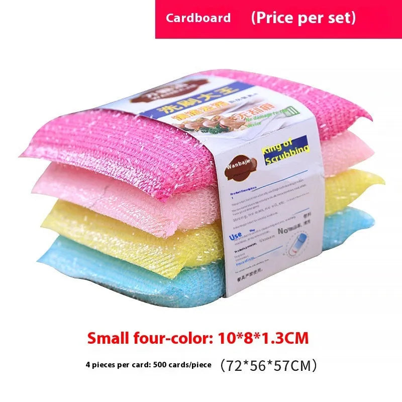 Pinstripe fabric dishwashing sponge mop in macaron mixed colours showing sponge and plastic construction