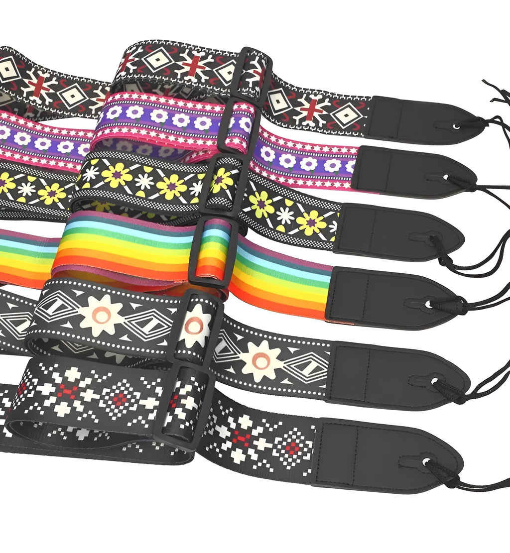 Printed cloth guitar shoulder strap with colourful graphic designs