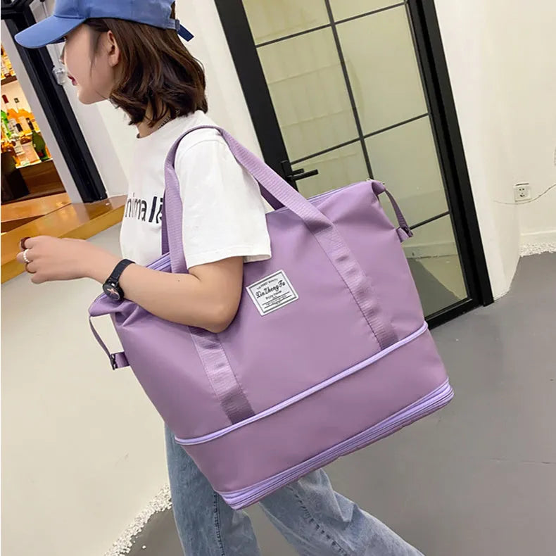 Large capacity waterproof Oxford cloth travel bag with double wet and dry separation in solid colour