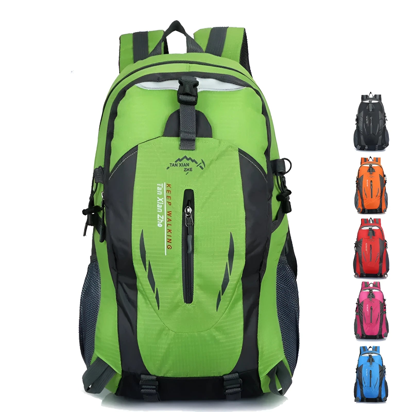 Large black waterproof Oxford cloth travel backpack showing laptop compartment and dual strap design