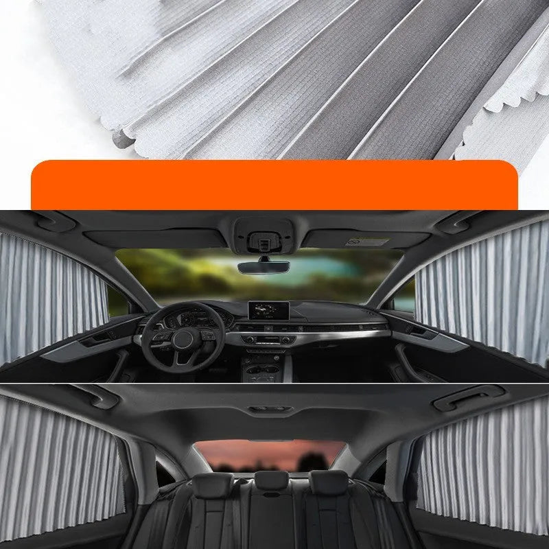Auto retractable car sun curtain in thick opaque cloth material with roller shutter mechanism