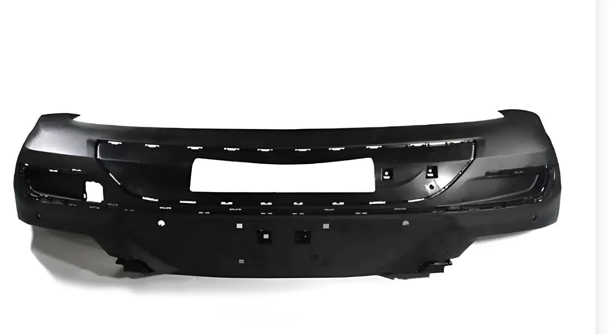 Black plastic vehicle bumper for front or rear protection on cars, trucks and vans
