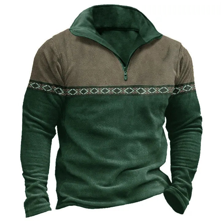 Retro patchwork pattern cotton blend polo shirt pullover sweater on a hanger