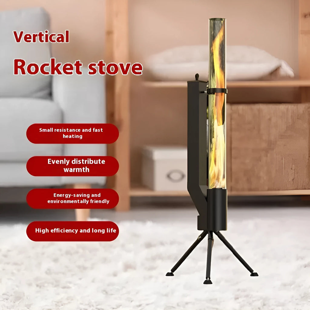 Vertical rocket furnace wood burning heating stove with iron construction for courtyard use