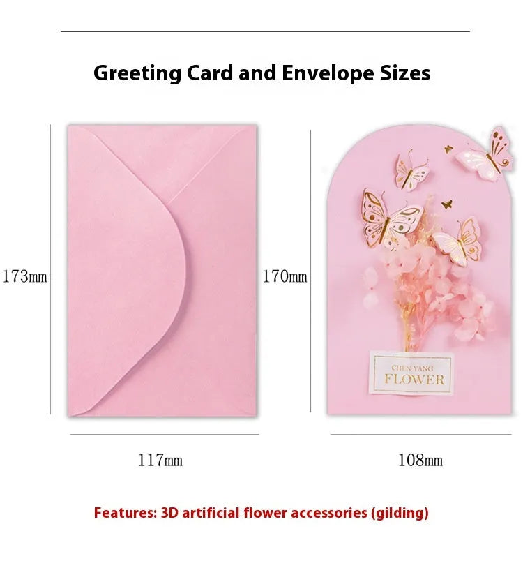 Handmade 3D boxed birthday card with butterfly shape and artificial flowers