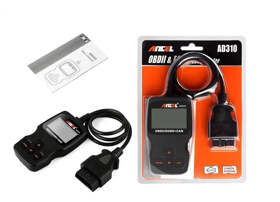 Black OBD2 automobile fault detector scanner for engine diagnostics