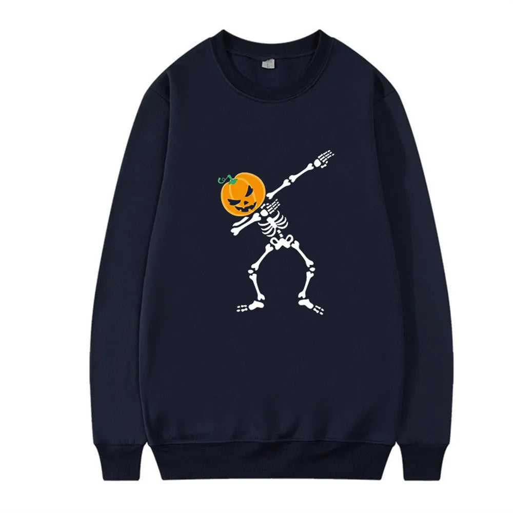 Women's printed long sleeve crew neck top in cotton blend fabric on a hanger.