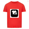 Red striped short sleeve T-shirt with Japanese retro style on display
