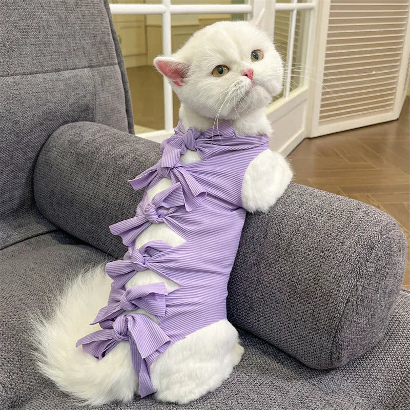 Lace-up adjustable cat sterilization clothing in polyester for post-operation recovery in multiple colours