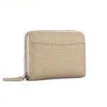 Genuine leather coin purse wallet with zipper in multiple colour options including black, blue, and pink