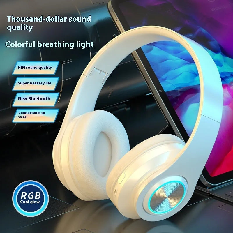 Black wireless Bluetooth gaming headset with head-mounted design showing e-sports features
