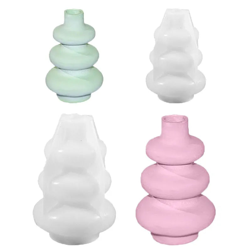 Silicone vase mould with three-layer circle ornament design in irregular modern shape