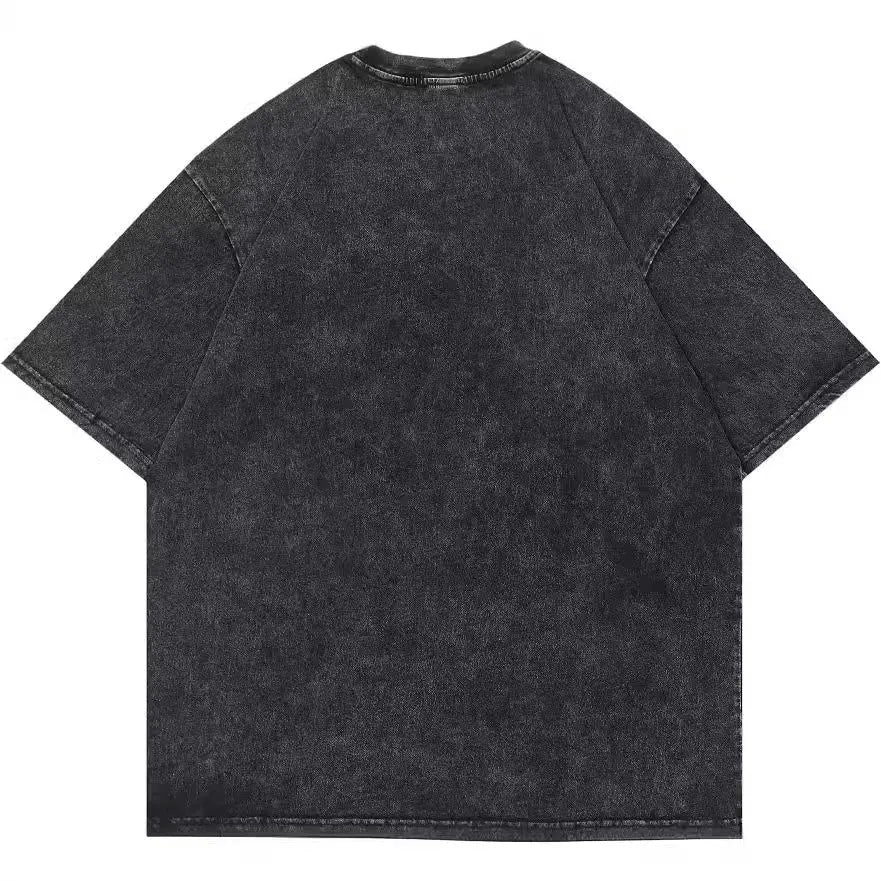 Men's retro style cotton t-shirt with cartoon print in loose streetwear fit for summer casual wear