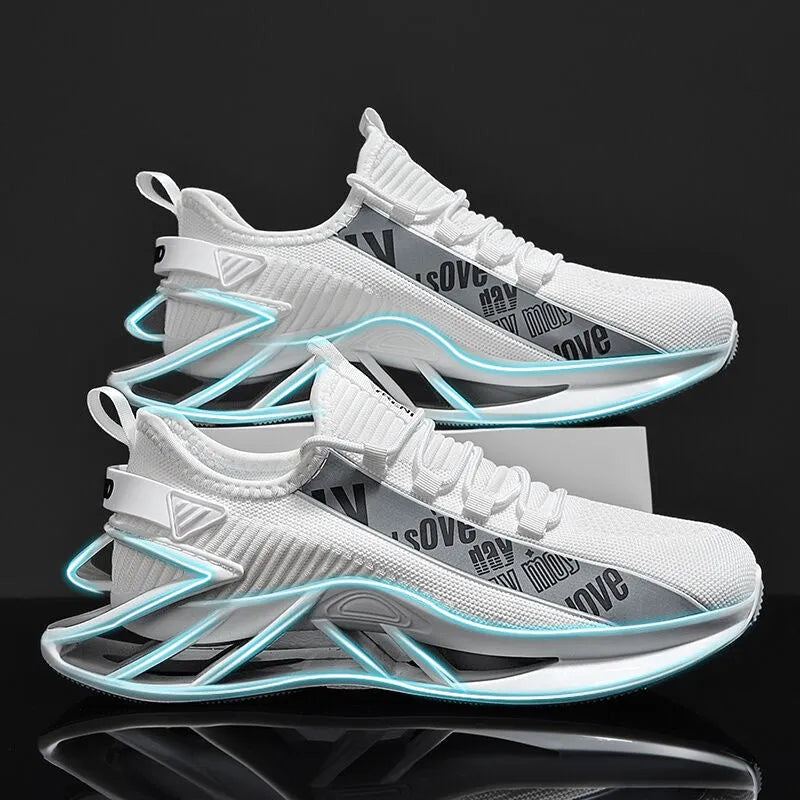 Men's casual breathable shoes with a fly woven mesh upper in a solid colour.