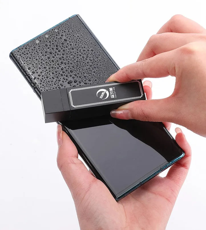 Black case containing 40 disposable screen cleaner wipes for mobile phones and tablets