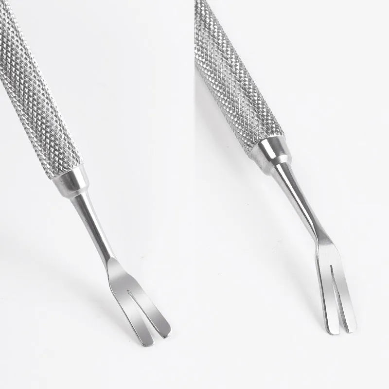Silver stainless steel tick removal tweezers with fine tips and ergonomic handle for pets