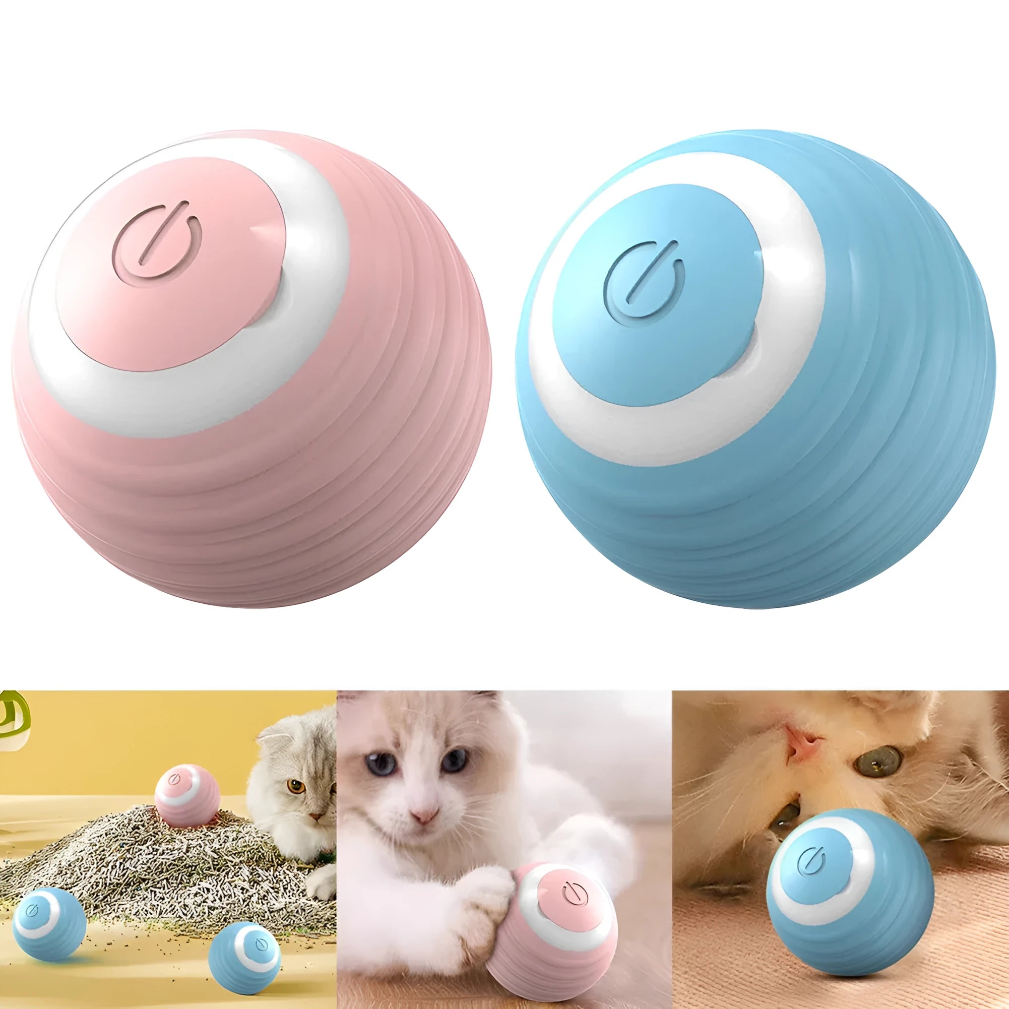 Blue rechargeable automatic moving cat toy ball with silicone construction