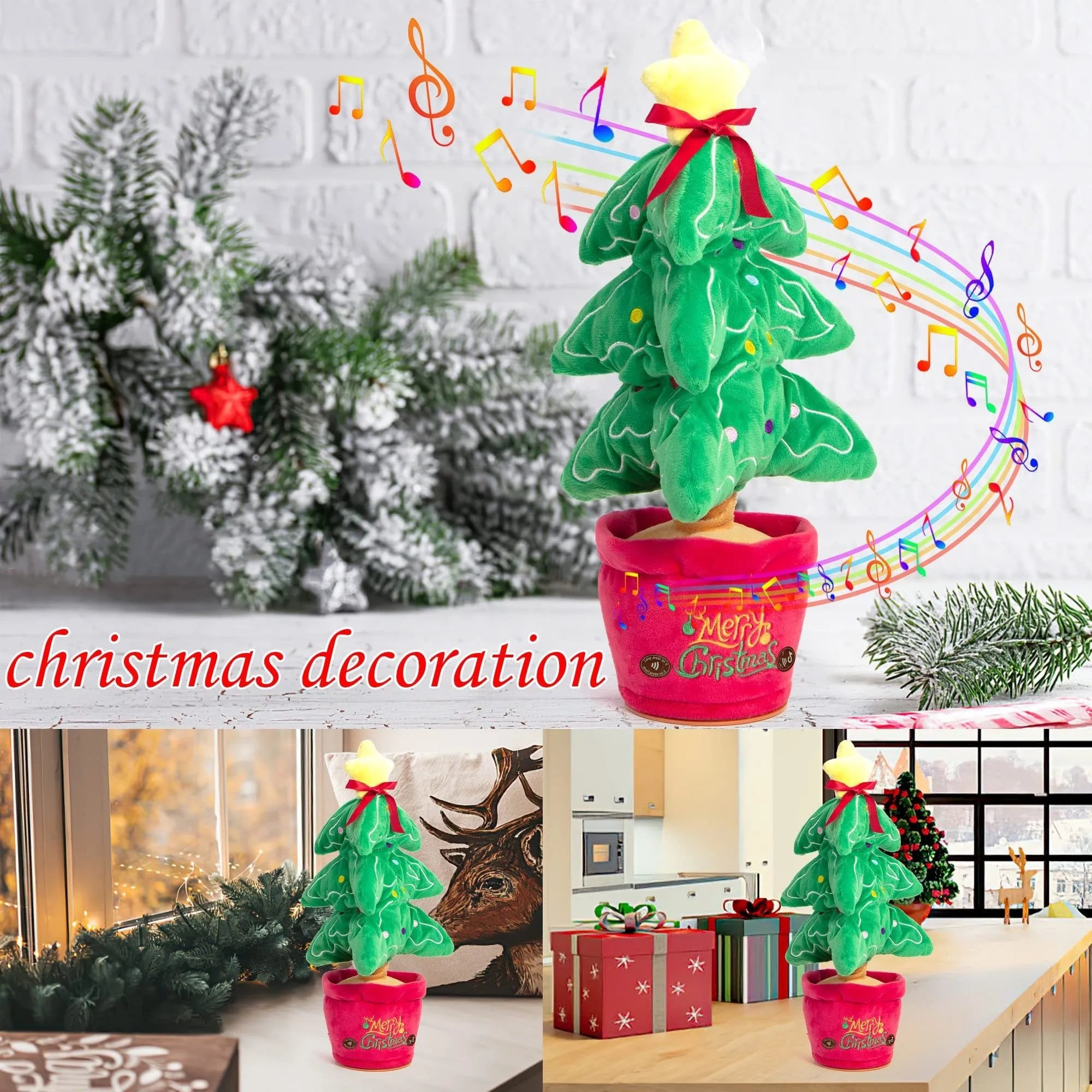 Soft dancing Christmas reindeer plush toy with recording and music functions, 32cm tall