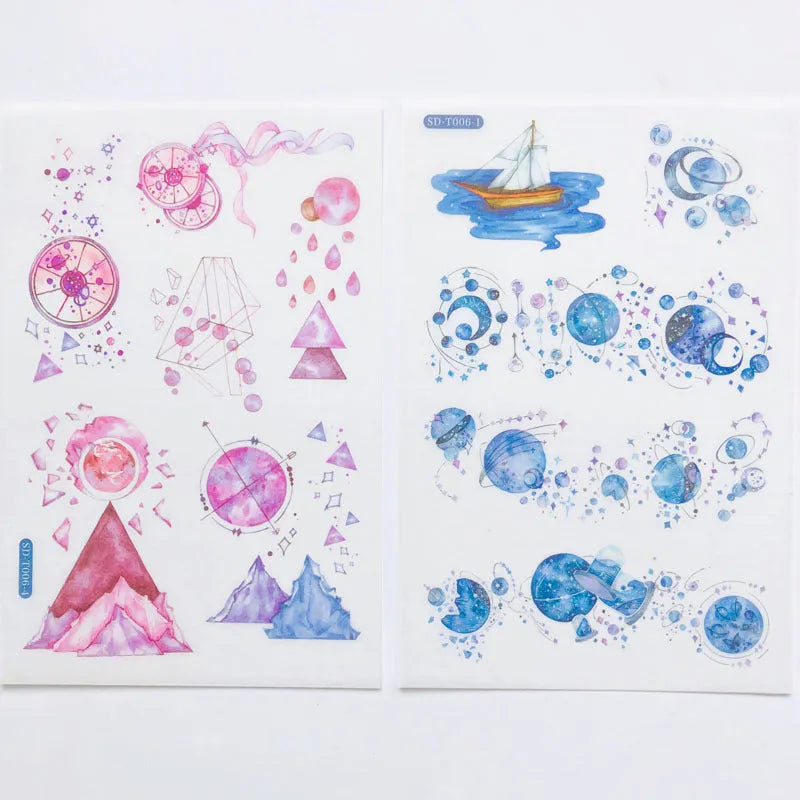 Abu Sticker set with Japanese paper material showing fantasy stars design at 10.5cm by 14.1cm size
