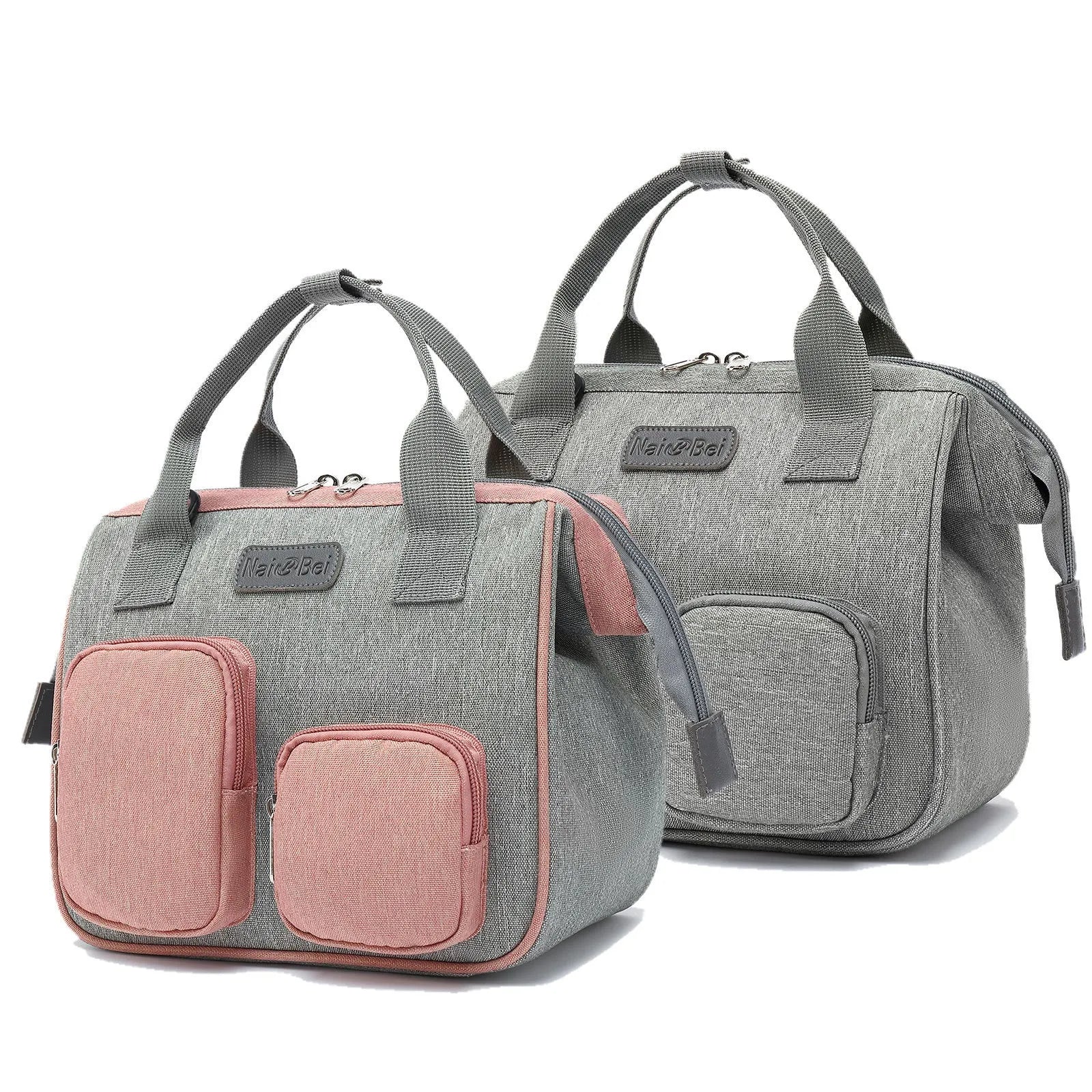 Women's Oxford cloth waterproof handbag with large capacity and organised compartments in grey or pink-grey