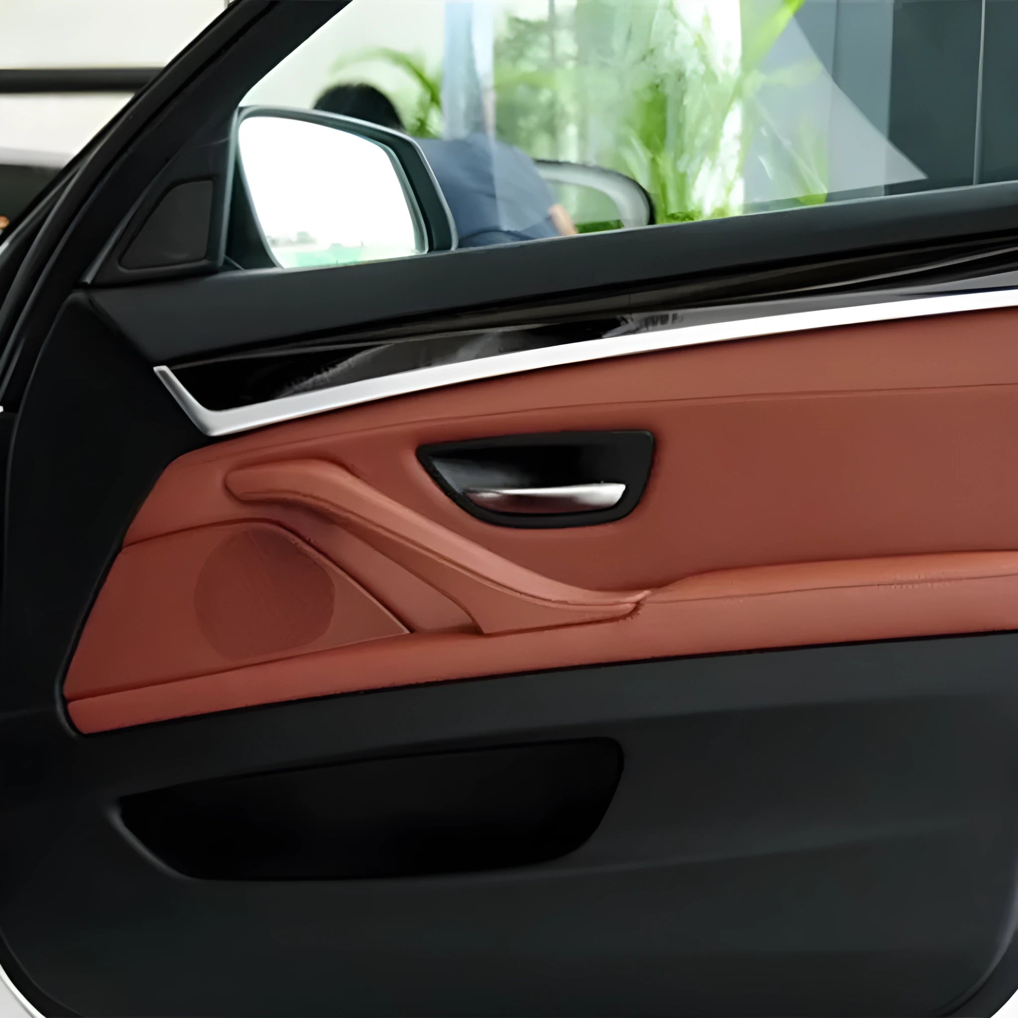 Replacement ABS PC plastic speaker cover for BMW 5 Series door, shown in beige colour.