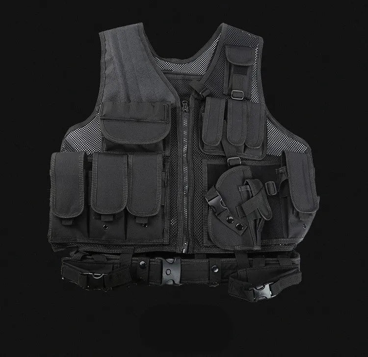 Men's nylon camouflage tactical vest with magic tape and buckle straps, 50x60cm, one size, outdoor adventure gear