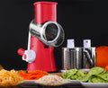 Manual kitchen mandoline slicer with stainless steel blades in blue, green or red colour