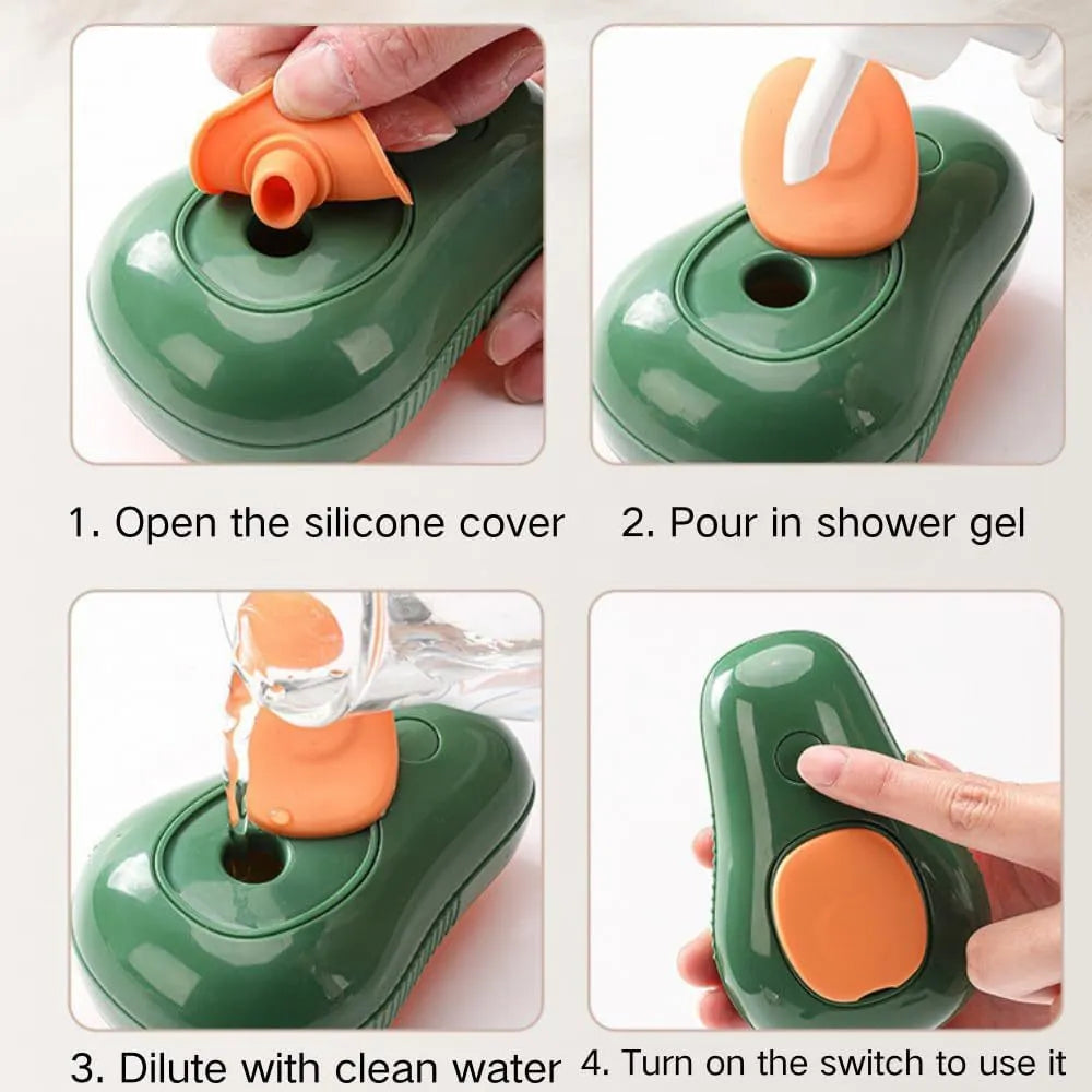 Green and white cat steam brush with water spray function and silicone teeth for pet grooming