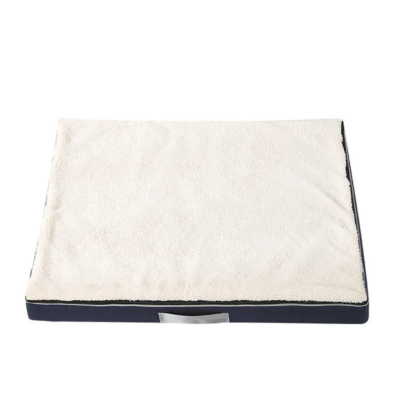Brown memory foam dog mat with removable Shu cotton velvet cover showing 10cm thickness