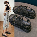 Women's Roman-style platform sandals in black and beige with PU upper and TPR sole