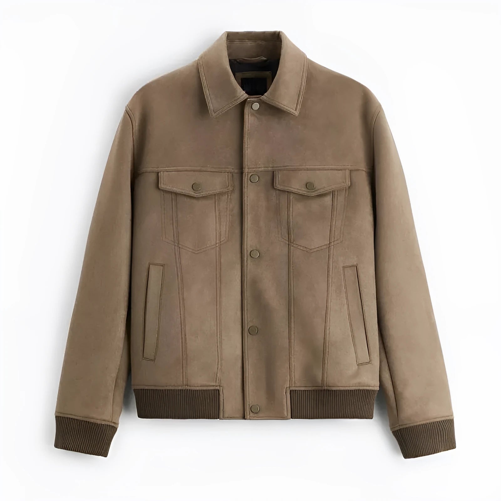 British-style suede velvet commuter jacket in mink colour with long sleeves and spandex fabric