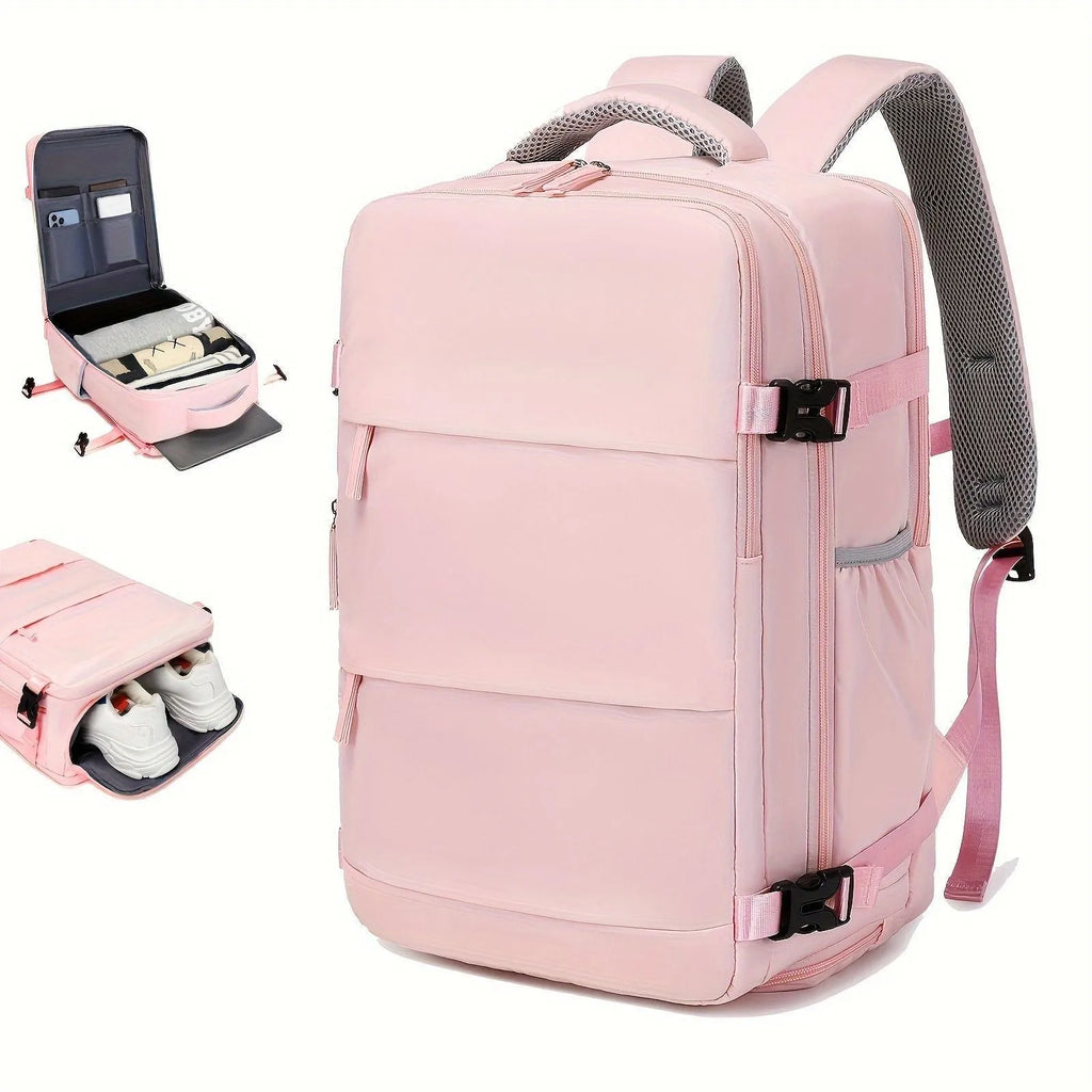 Large capacity nylon luggage backpack for men in black, pink, dark grey or light grey with waterproof anti-theft features